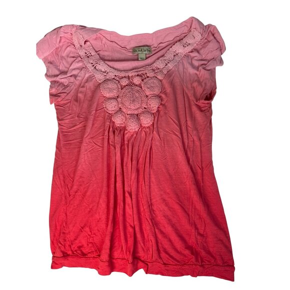 Pink Gradient Crochet Detail Womens Top By Live And Let Live Size L Ombré Boho - Picture 1 of 4